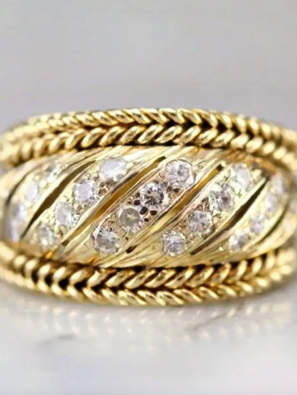 NEW 18k Yellow Gold Diamond Ring Band Textured Ring Pave Diamond Ring Band